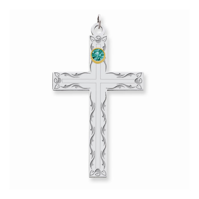 Million Charms 925 Sterling Silver Rh-Plt/14K Bezel Crystal Family Relgious Cross Pendant