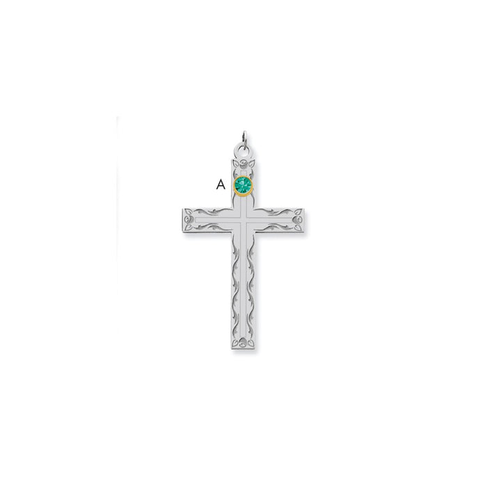 Million Charms 925 Sterling Silver Rh-Plt Crystal Family Relgious Cross Pendant