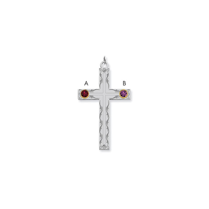 Million Charms 925 Sterling Silver Rh-Plt Crystal Family Relgious Cross Pendant