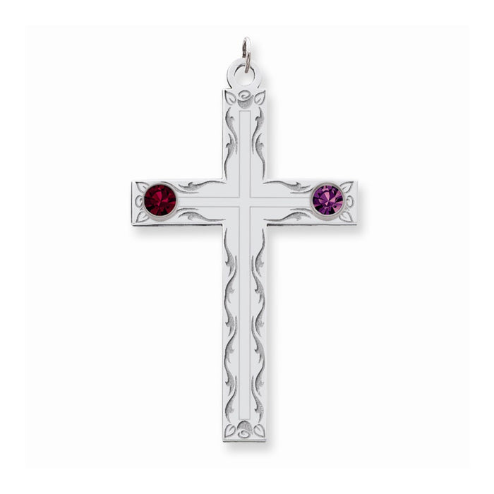 Million Charms 925 Sterling Silver Rh-Plt Crystal Family Relgious Cross Pendant