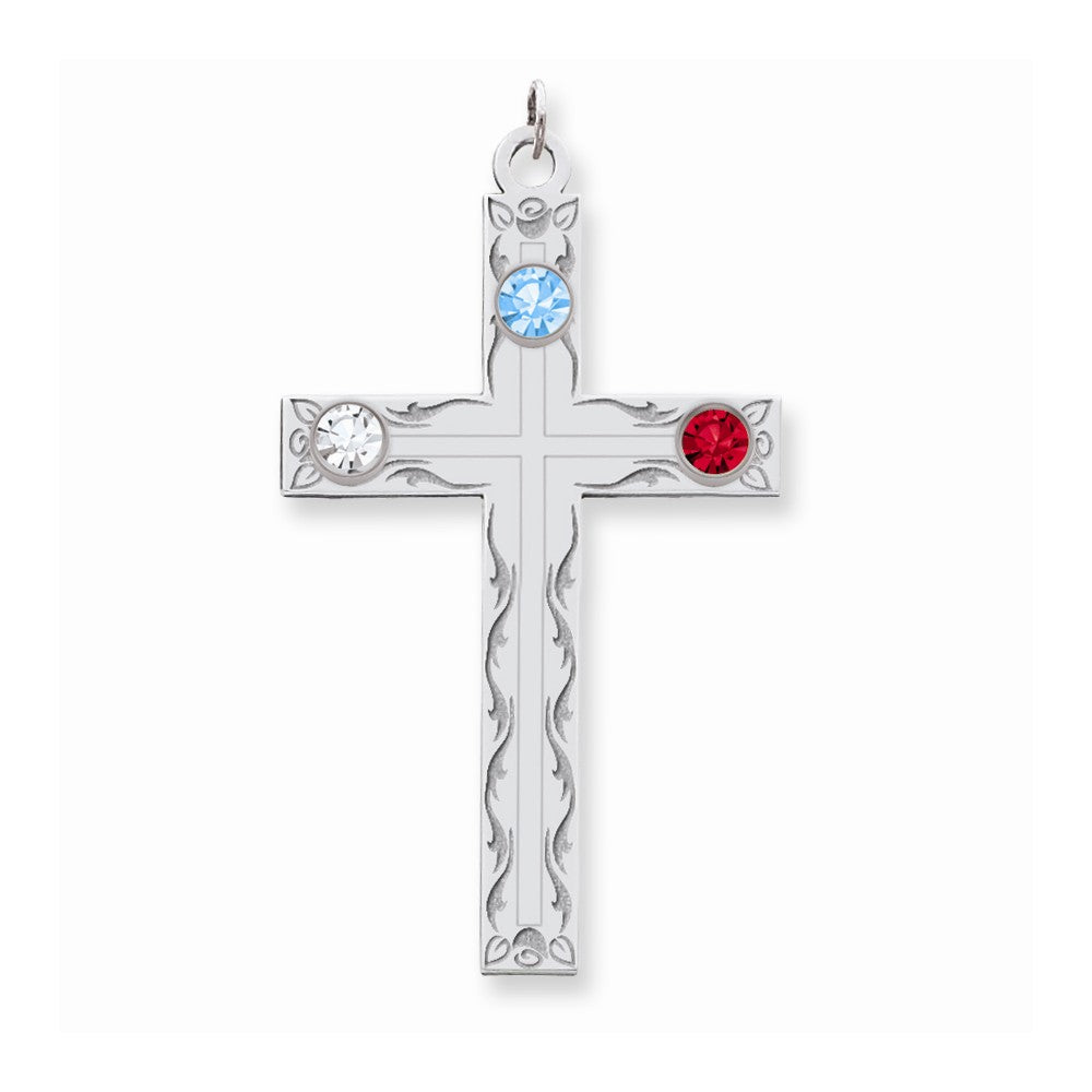 Million Charms 925 Sterling Silver Rh-Plt Crystal Family Relgious Cross Pendant