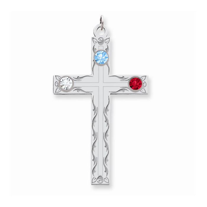 Million Charms 925 Sterling Silver Rh-Plt Crystal Family Relgious Cross Pendant