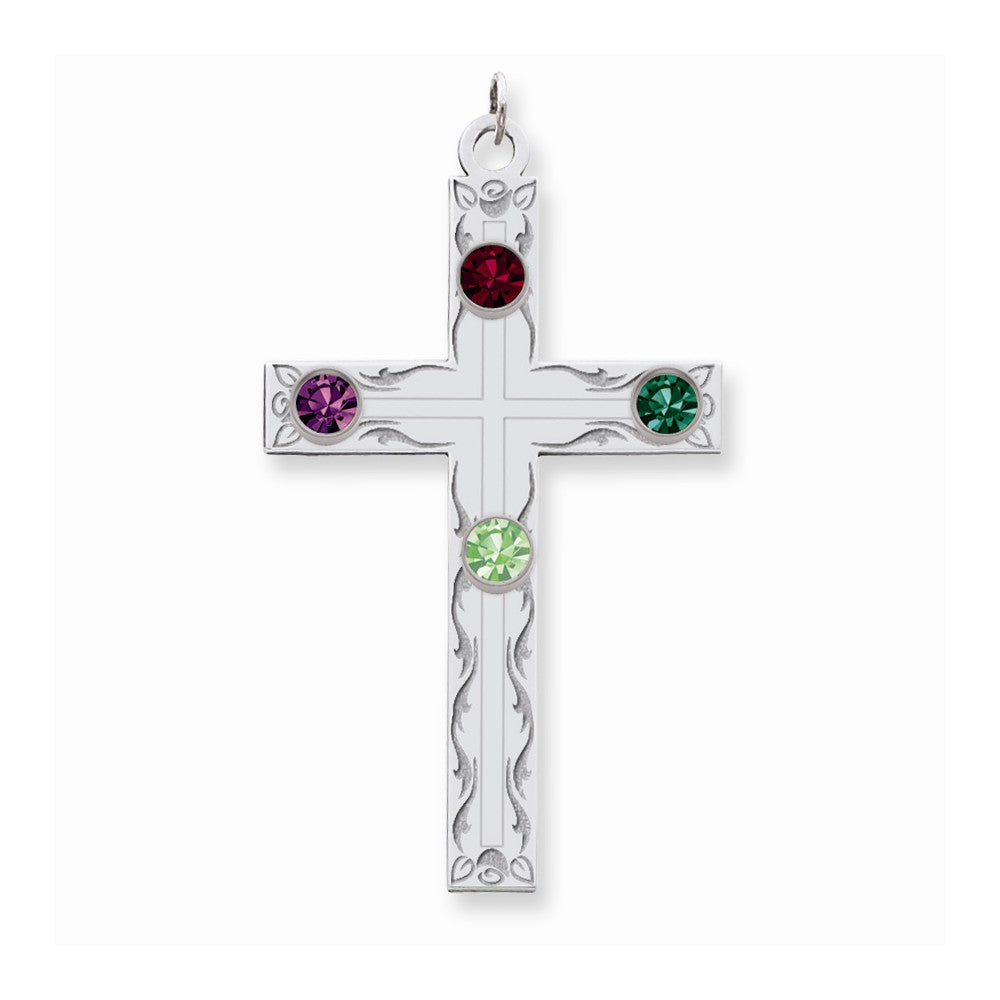 Million Charms 925 Sterling Silver Rh-Plt Crystal Family Relgious Cross Pendant
