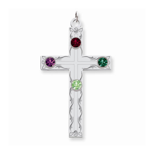 Million Charms 925 Sterling Silver Rh-Plt Crystal Family Relgious Cross Pendant
