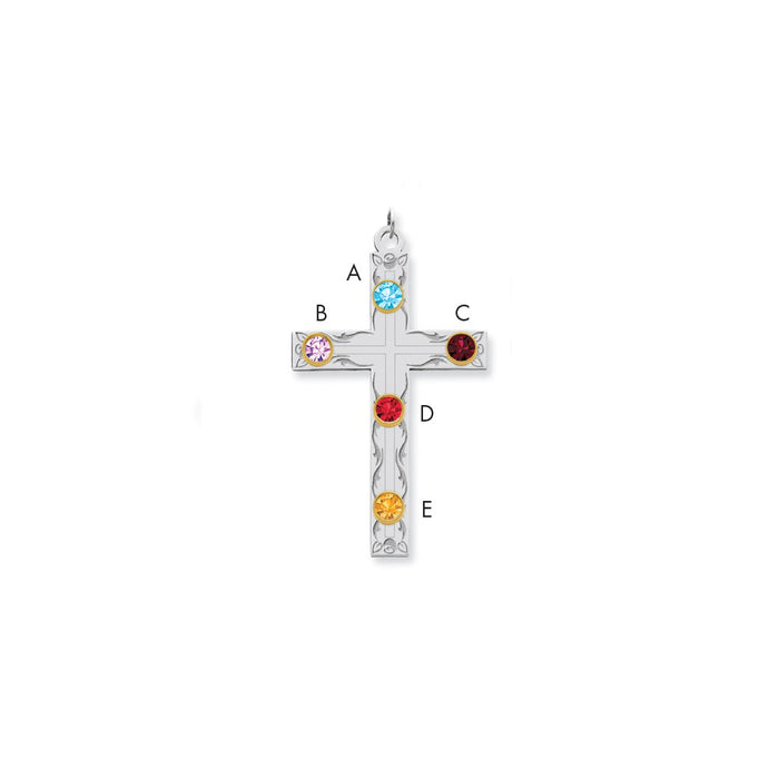 Million Charms 925 Sterling Silver Rh-Plt Crystal Family Relgious Cross Pendant