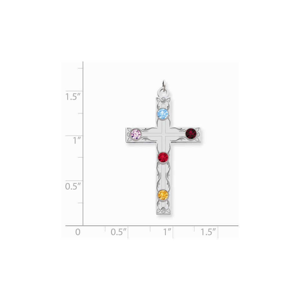 Million Charms 925 Sterling Silver Rh-Plt Crystal Family Relgious Cross Pendant