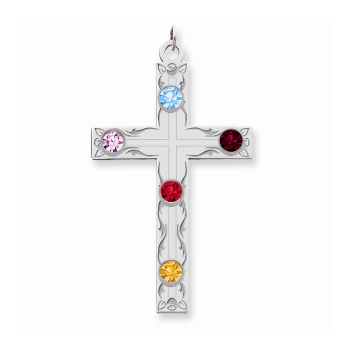 Million Charms 925 Sterling Silver Rh-Plt Crystal Family Relgious Cross Pendant