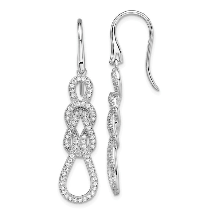 Million Charms 925 Sterling Silver Rhodium-Plated Cubic Zirconia ( CZ ) Brilliant Embers Love Knot Earrings, 45mm x 10mm