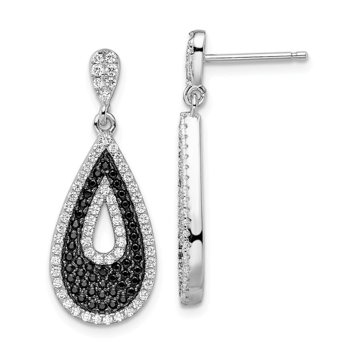 Million Charms 925 Sterling Silver Rhodium-Plated Cubic Zirconia ( CZ ) Brilliant Embers Teardrop Dangle Post Earrings, 28mm x 11mm