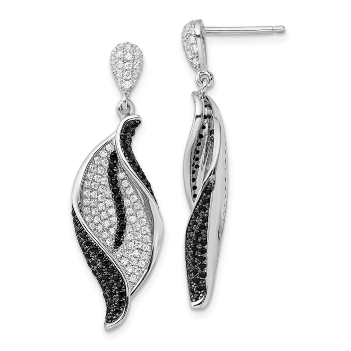 Million Charms 925 Sterling Silver Rhodium-Plated Cubic Zirconia ( CZ ) Brilliant Embers Dangle Post Earrings, 36mm x 12mm