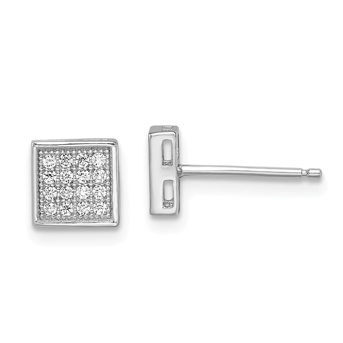 Million Charms 925 Sterling Silver Rhodium-Plated Cubic Zirconia ( CZ ) Brilliant Embers Square Post Earrings, 7mm x 7mm