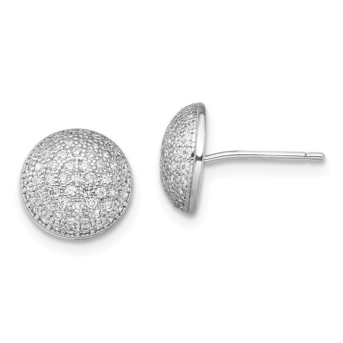 Million Charms 925 Sterling Silver Rhodium-Plated Cubic Zirconia ( CZ ) Brilliant Embers Post Earrings, 9.5mm x 9.5mm