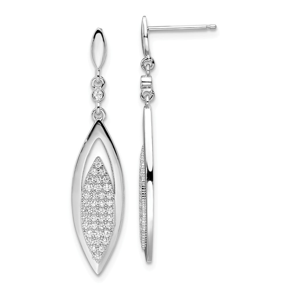 Million Charms 925 Sterling Silver Rhodium-Plated Cubic Zirconia ( CZ ) Brilliant Embers Dangle Post Earring, 39mm x 8mm