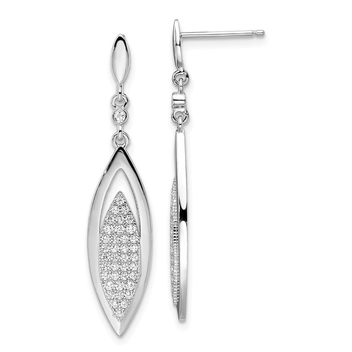 Million Charms 925 Sterling Silver Rhodium-Plated Cubic Zirconia ( CZ ) Brilliant Embers Dangle Post Earring, 39mm x 8mm