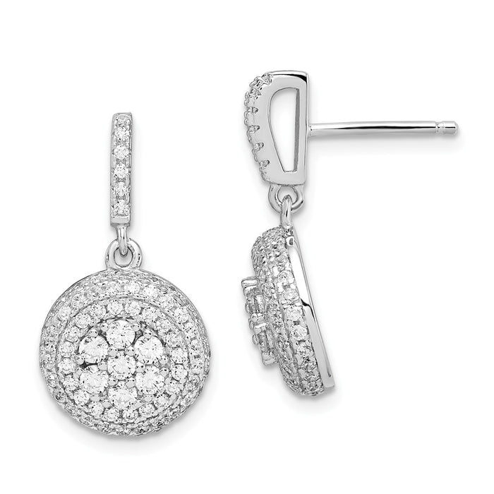 Million Charms 925 Sterling Silver Rhodium-Plated Cubic Zirconia ( CZ ) Brilliant Embers Dangle Post Earrings, 23mm x 12mm