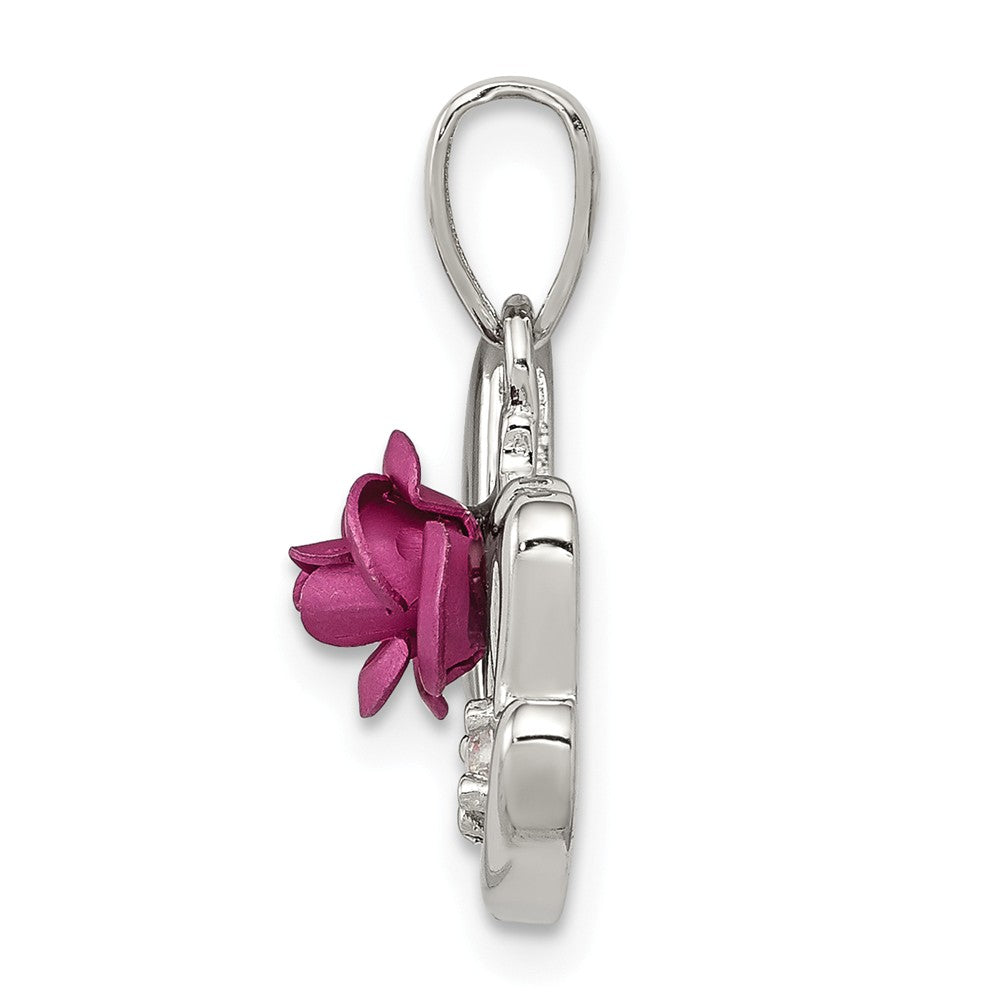 Million Charms 925 Sterling Silver Pink Flower & (Cubic Zirconia) CZ Mom Pendant