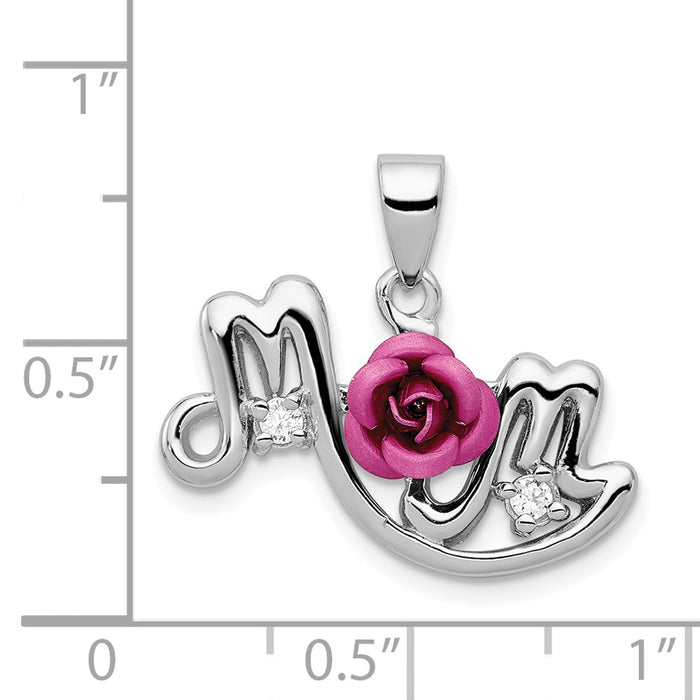Million Charms 925 Sterling Silver Pink Flower & (Cubic Zirconia) CZ Mom Pendant