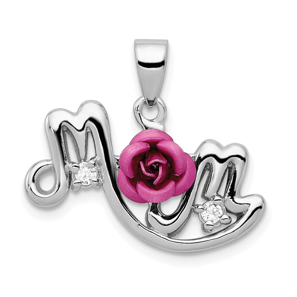 Million Charms 925 Sterling Silver Pink Flower & (Cubic Zirconia) CZ Mom Pendant
