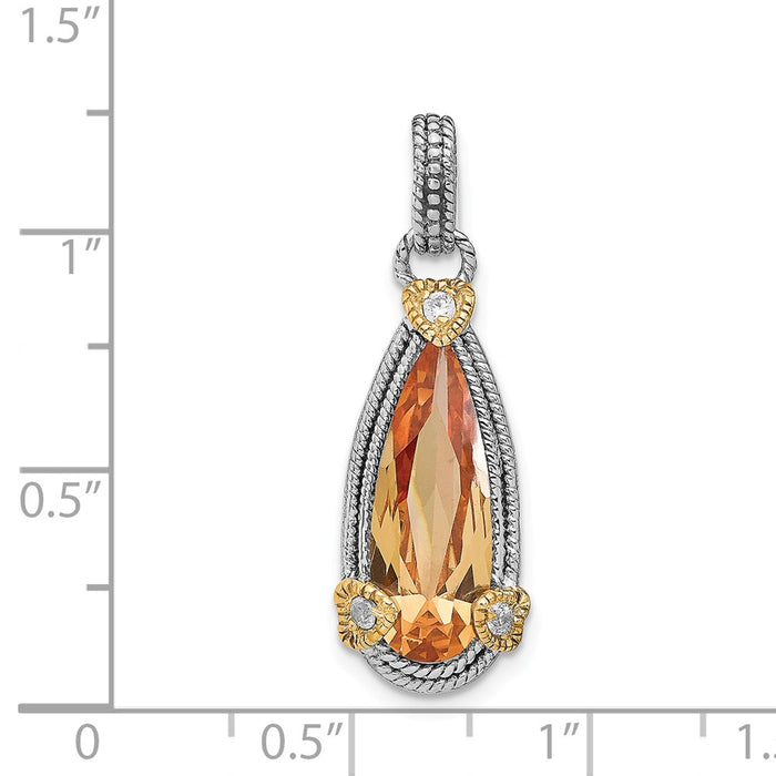 Million Charms 925 Sterling Silver & Vermeil Rhodium-Plated Champagne (Cubic Zirconia) CZ Pendant
