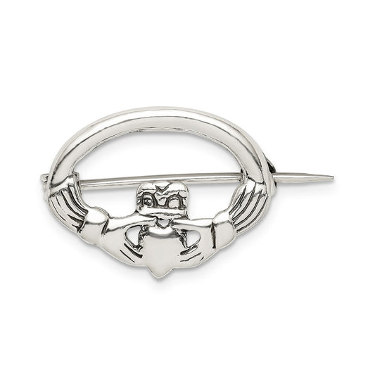 925 Sterling Silver Claddagh Pin 21.5mm wide x 16.5mm height