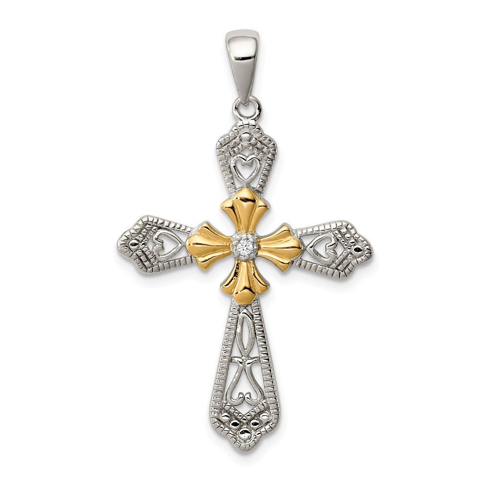 Million Charms 925 Sterling Silver Vermeil (Cubic Zirconia) CZ Relgious Cross Pendant