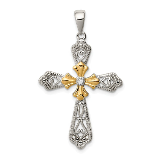 Million Charms 925 Sterling Silver Vermeil (Cubic Zirconia) CZ Relgious Cross Pendant