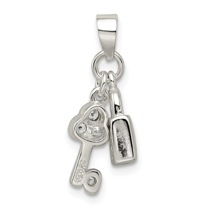 Million Charms 925 Sterling Silver (Cubic Zirconia) CZ Lock & Key Pendant