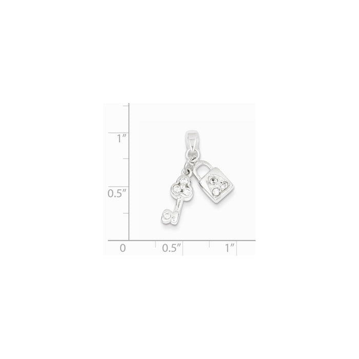 Million Charms 925 Sterling Silver (Cubic Zirconia) CZ Lock & Key Pendant