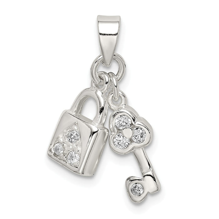 Million Charms 925 Sterling Silver (Cubic Zirconia) CZ Lock & Key Pendant