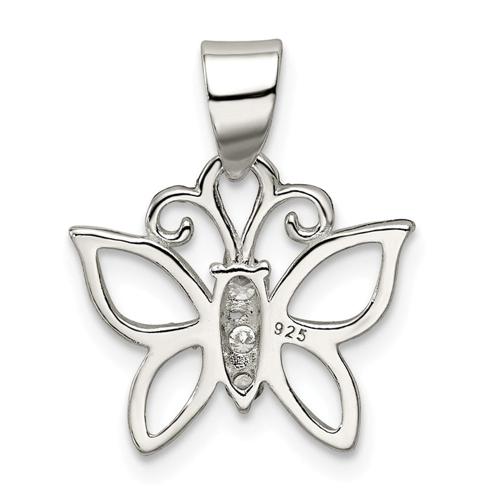 Million Charms 925 Sterling Silver (Cubic Zirconia) CZ Butterfly Pendant