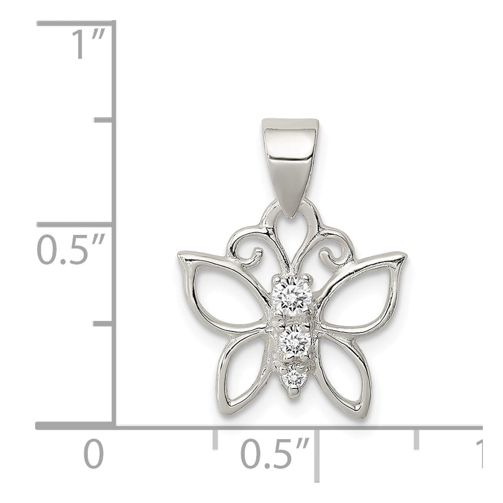 Million Charms 925 Sterling Silver (Cubic Zirconia) CZ Butterfly Pendant