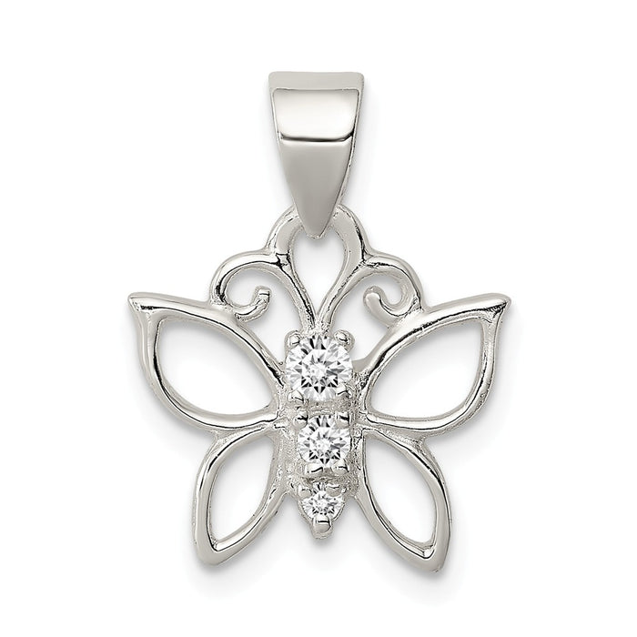 Million Charms 925 Sterling Silver (Cubic Zirconia) CZ Butterfly Pendant