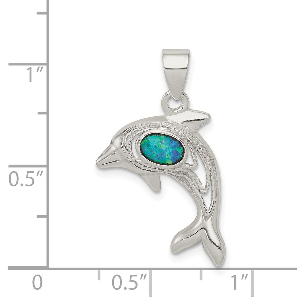 Million Charms 925 Sterling Silver Blue Opal Dolphin Pendant