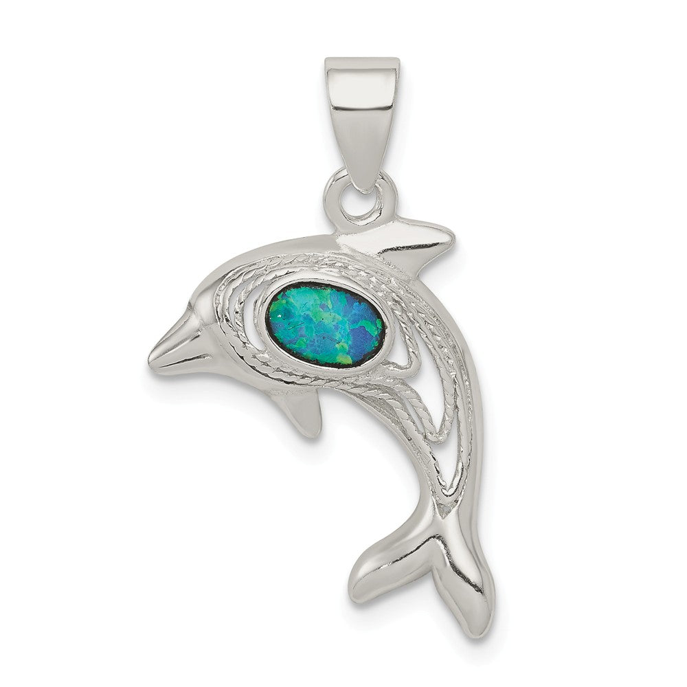 Million Charms 925 Sterling Silver Blue Opal Dolphin Pendant