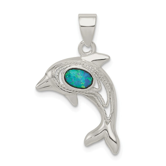 Million Charms 925 Sterling Silver Blue Opal Dolphin Pendant