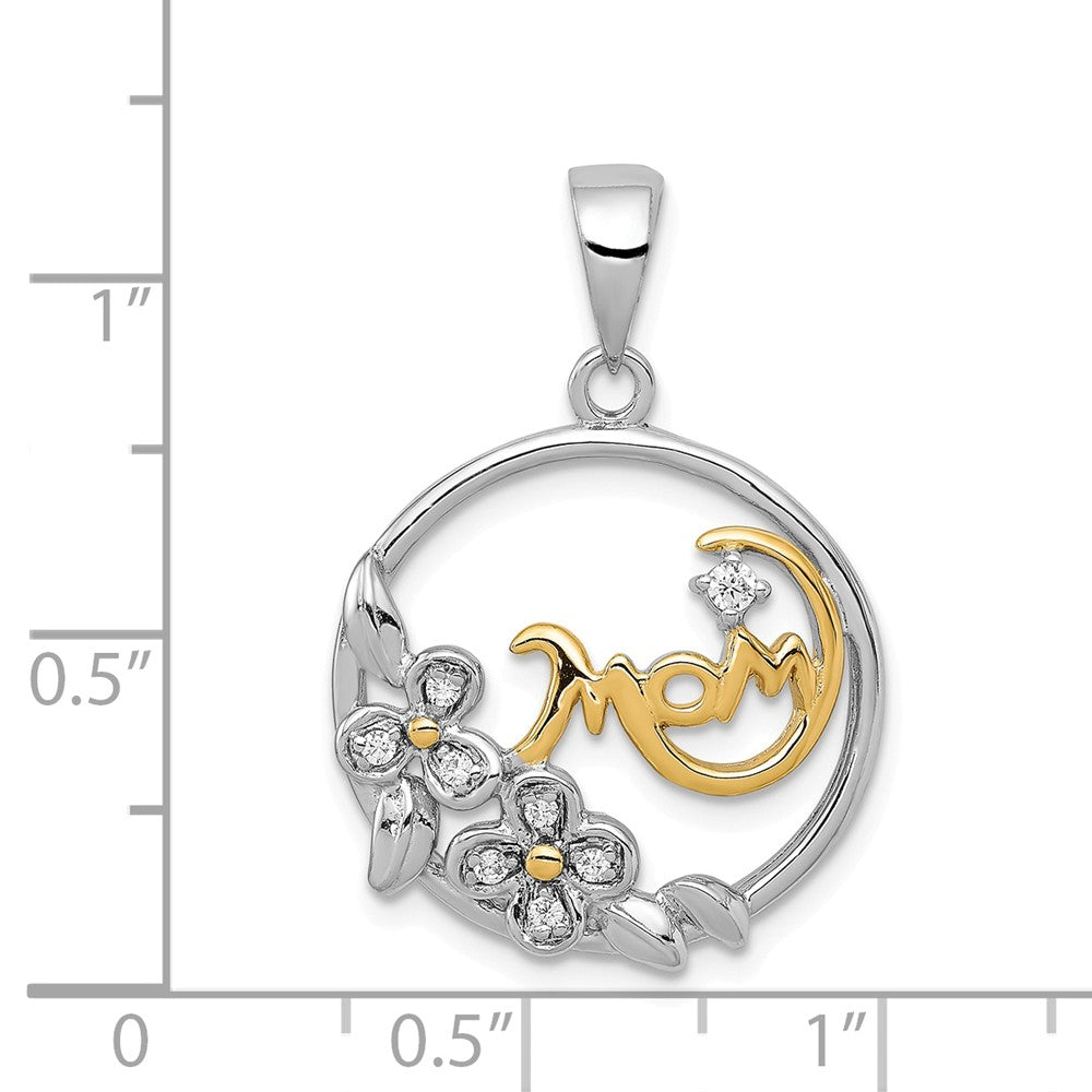 Million Charms 925 Sterling Silver Vermeil (Cubic Zirconia) CZ Mom Pendant