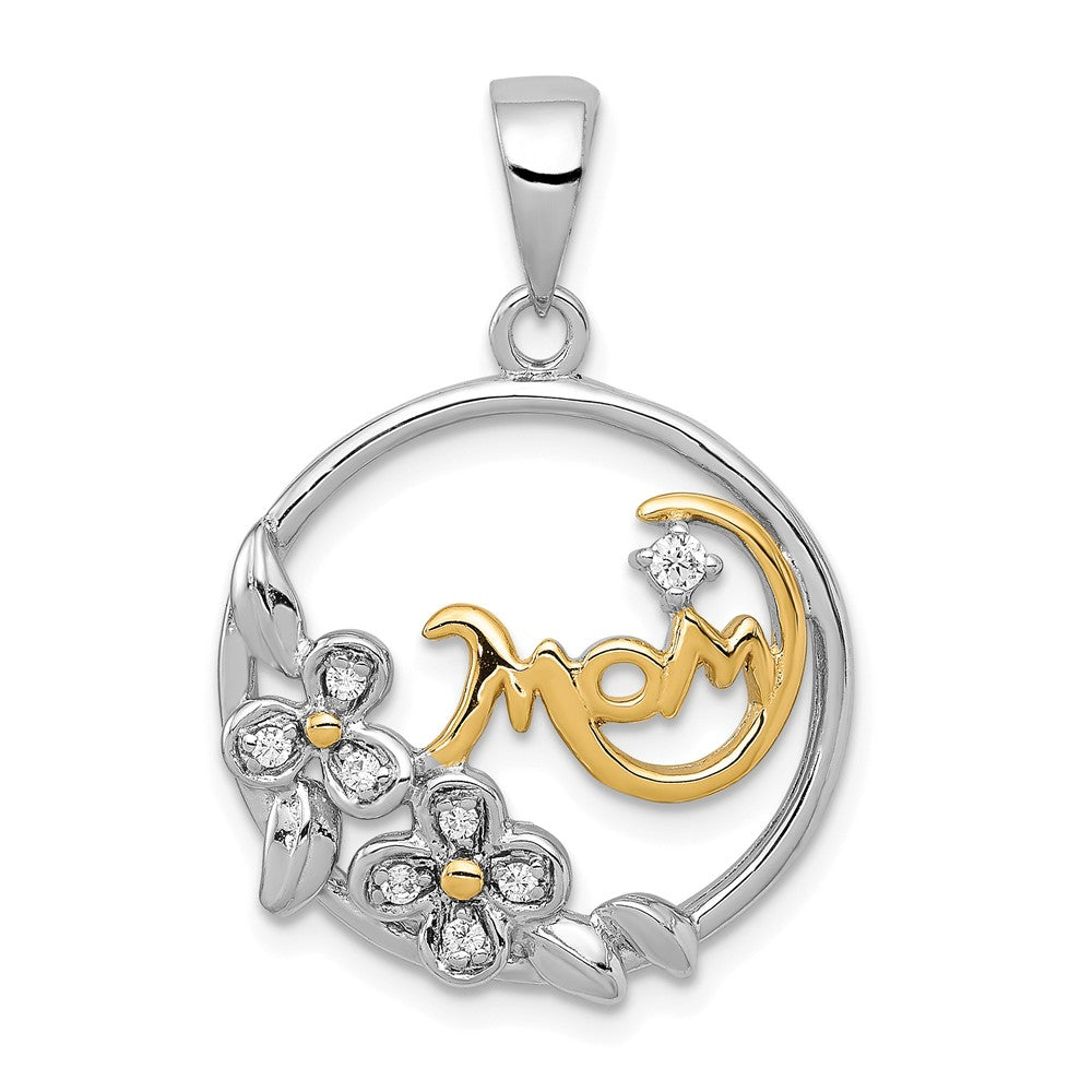 Million Charms 925 Sterling Silver Vermeil (Cubic Zirconia) CZ Mom Pendant