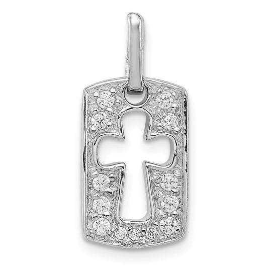 Million Charms 925 Sterling Silver Rhodiulm Plated Faith (Cubic Zirconia) CZ Open Relgious Cross Charm