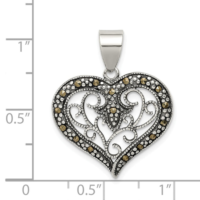 Million Charms 925 Sterling Silver Marcasite Heart Pendant