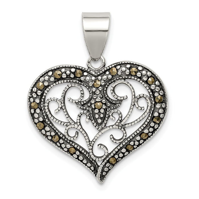 Million Charms 925 Sterling Silver Marcasite Heart Pendant