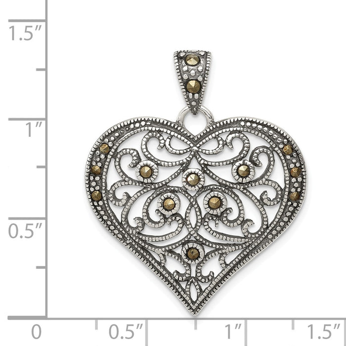 Million Charms 925 Sterling Silver Marcasite Heart Pendant