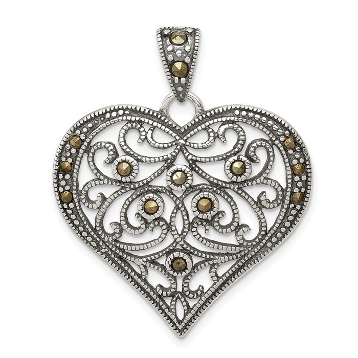 Million Charms 925 Sterling Silver Marcasite Heart Pendant