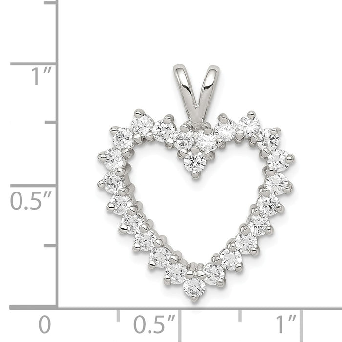 Million Charms 925 Sterling Silver Rhodium-Plated (Cubic Zirconia) CZ Heart Pendant