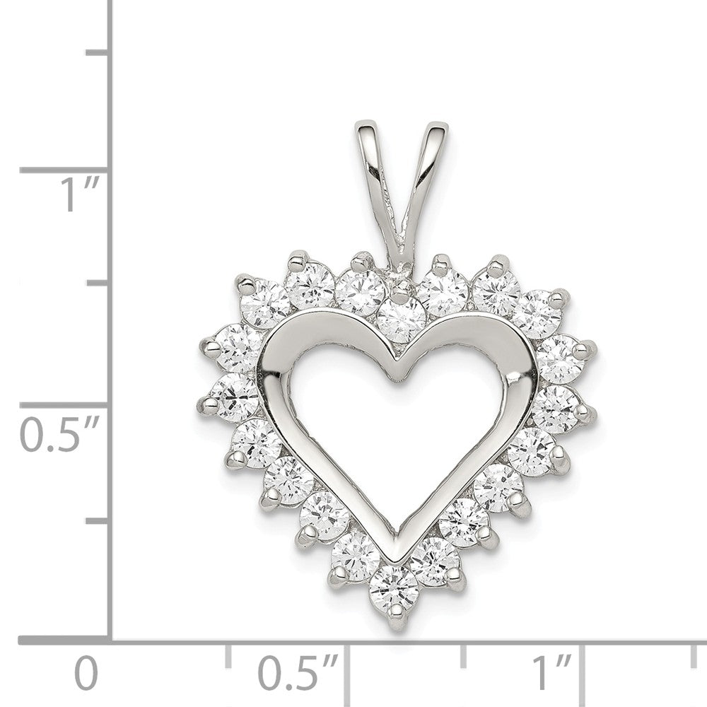 Million Charms 925 Sterling Silver Rhodium-Plated (Cubic Zirconia) CZ Heart Pendant