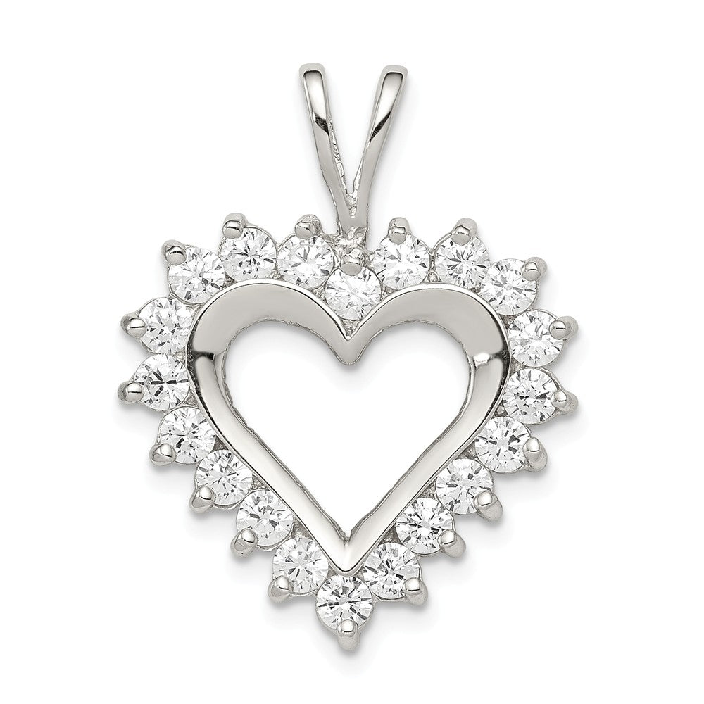 Million Charms 925 Sterling Silver Rhodium-Plated (Cubic Zirconia) CZ Heart Pendant