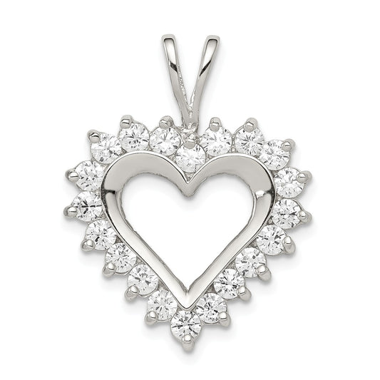 Million Charms 925 Sterling Silver Rhodium-Plated (Cubic Zirconia) CZ Heart Pendant