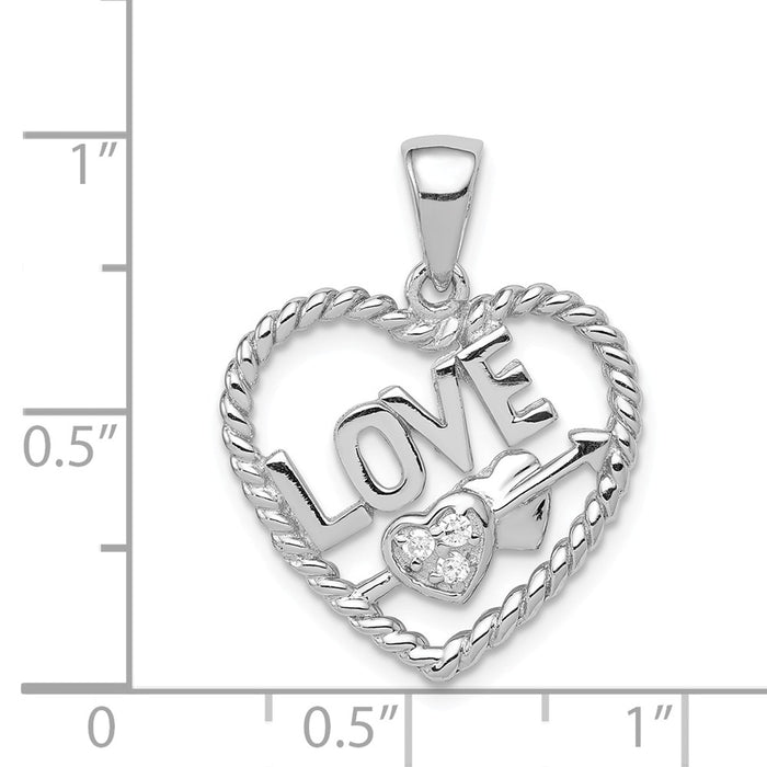 Million Charms 925 Sterling Silver (Cubic Zirconia) CZ Love Heart Pendant