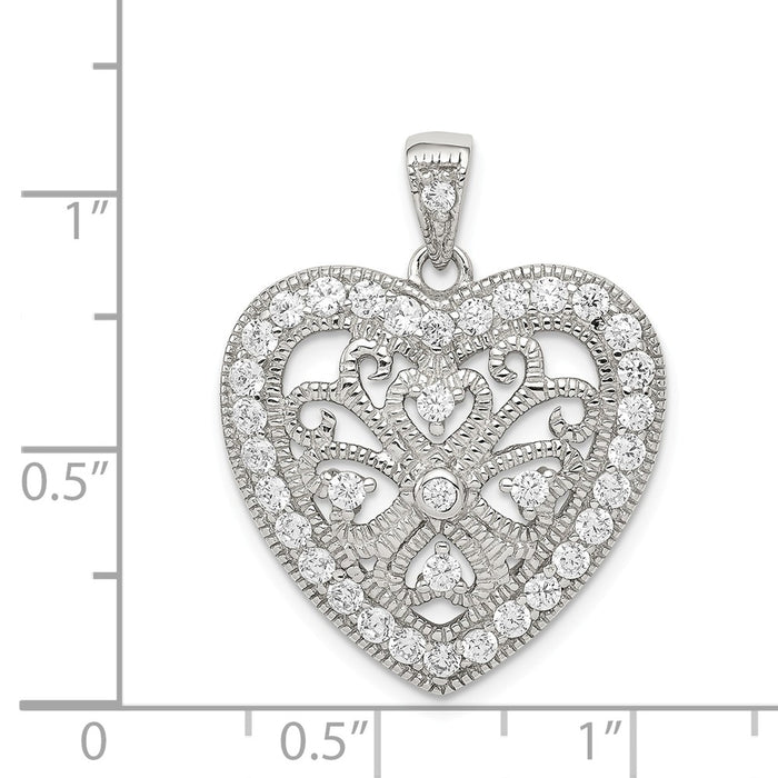 Million Charms 925 Sterling Silver (Cubic Zirconia) CZ Heart Pendant