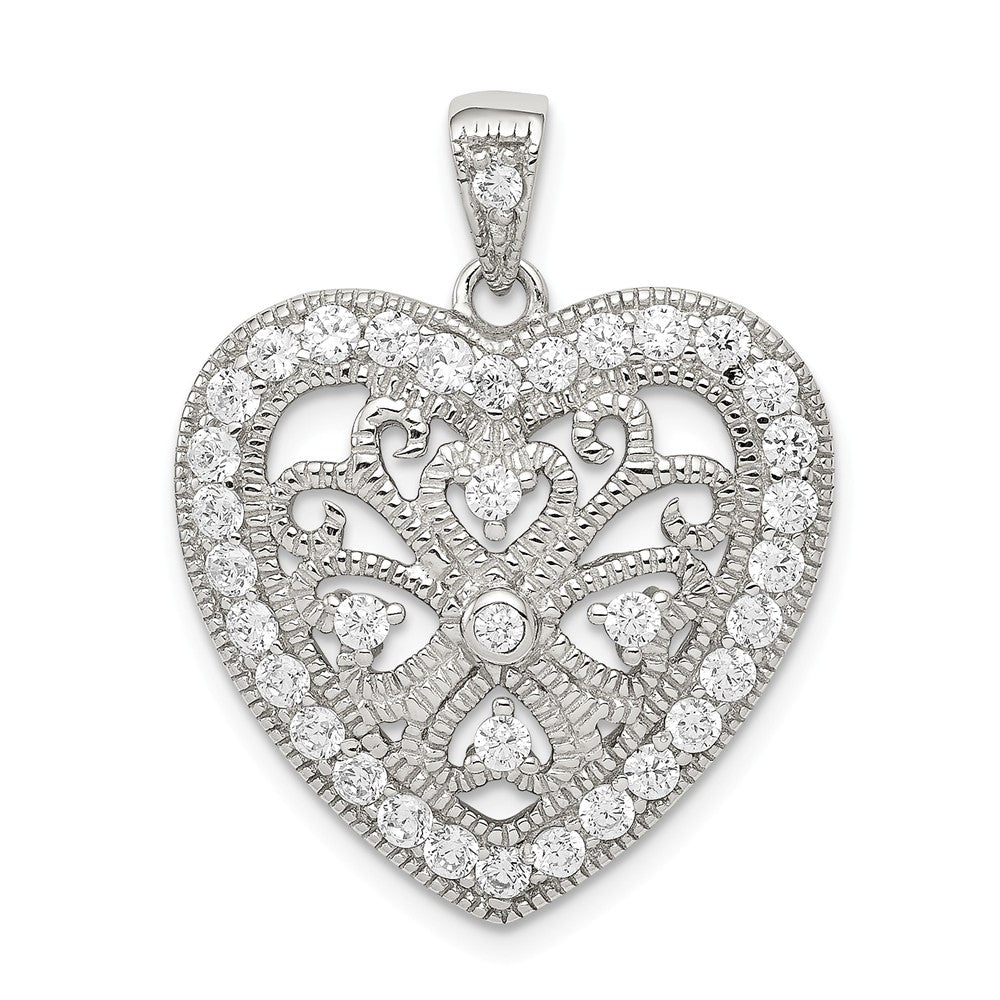 Million Charms 925 Sterling Silver (Cubic Zirconia) CZ Heart Pendant