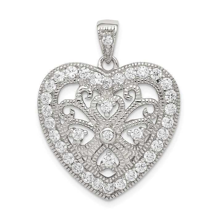 Million Charms 925 Sterling Silver (Cubic Zirconia) CZ Heart Pendant